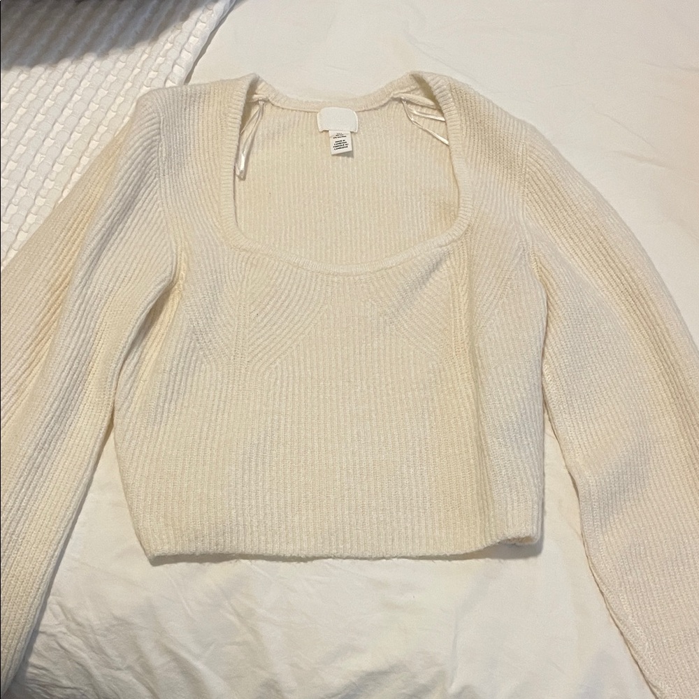 H&M Off-White Ribbed Knit Sweater